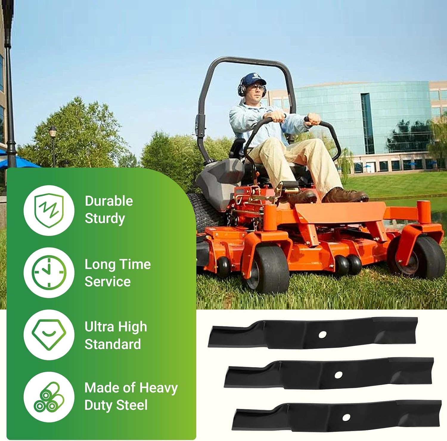 GJK 92-048 Replacement Heavy Duty Blades for 54 Kubota K5617-97530, K5617-97590 Series, 54 Inch Mower Blades, 3 Pack